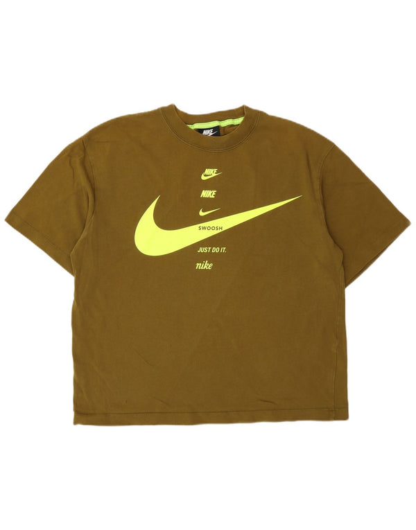 Nike T-shirt surdimensionné avec logo Swoosh pour femme UK 10 Petit coton kaki