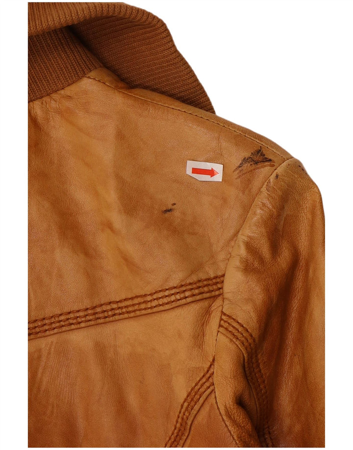 BERSHKA Veste en cuir femme UK 12 Cuir marron moyen