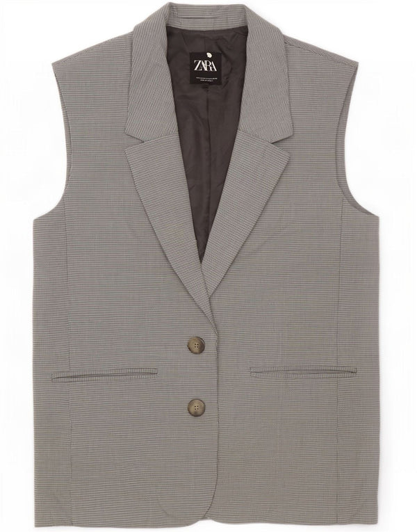 Zara Veste blazer surdimensionnée sans manches pour femme UK 10 Petit carreaux gris