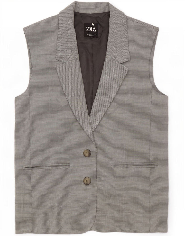 Zara Veste blazer surdimensionnée sans manches pour femme UK 10 Petit carreaux gris