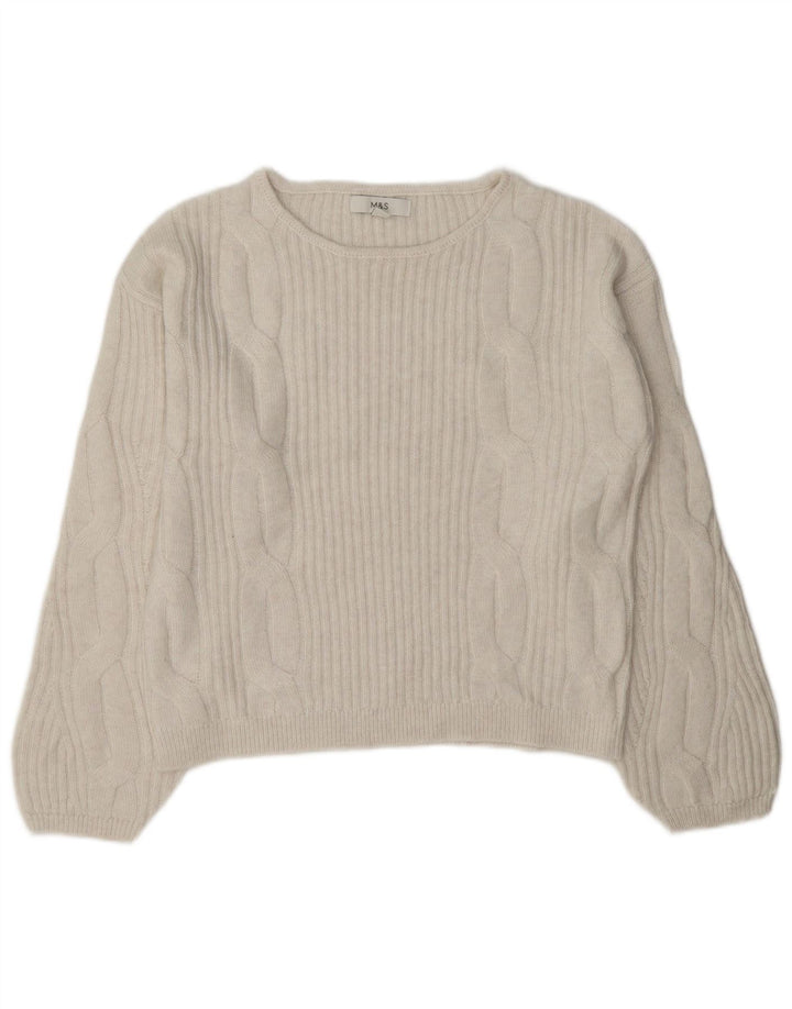Marks & Spencer Pull surdimensionné à col bateau pour femme UK 10 Petit Blanc