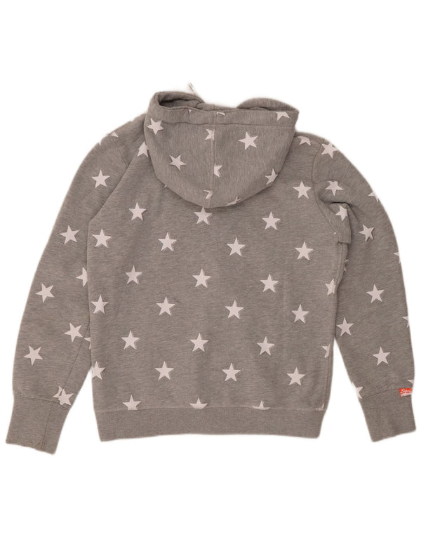 SUPERDRY Pull à capuche zippé à motif abstrait pour femme UK 14 Large Gris