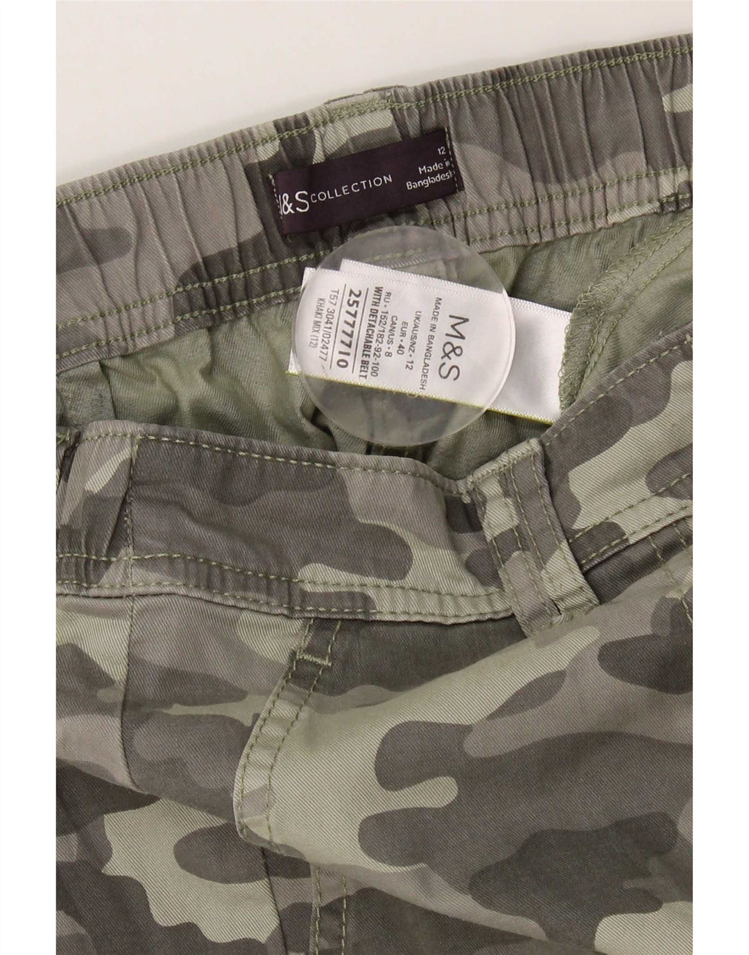 Marks & Spencer Short cargo taille haute pour femme UK 12 Medium W30 Kaki