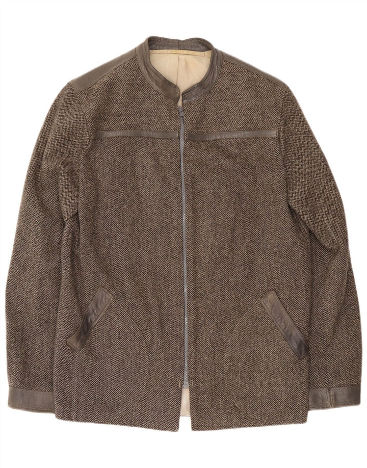 vintage Mens Bomber Jacket UK 38 Moyen Gris Chevrons