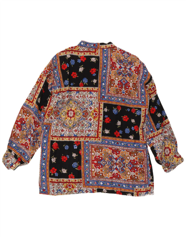 VINTAGE Chemisier Chemise Femme UK 16 Grand Patchwork Multicolore Viscose