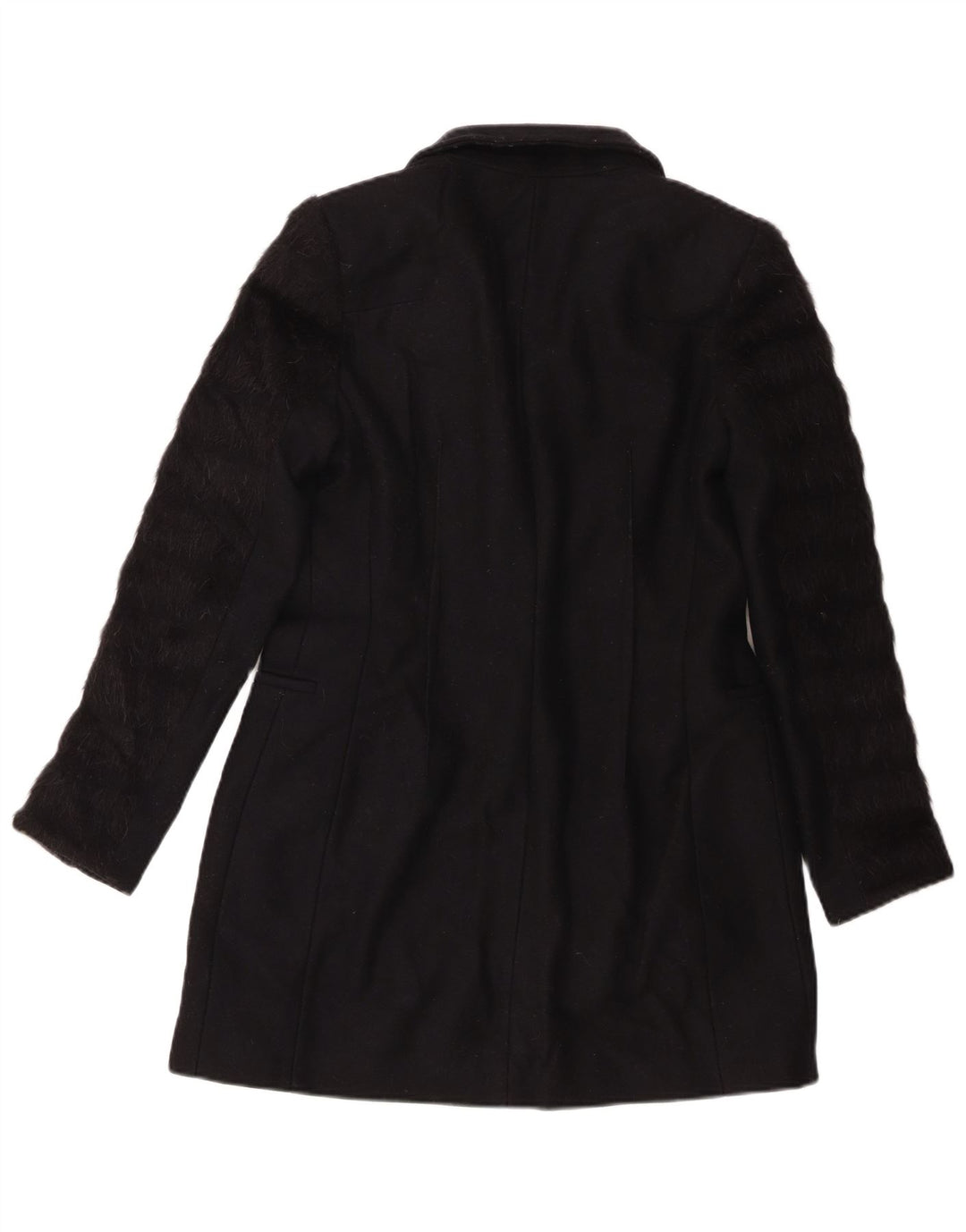 All Saints Manteau Femme UK 10 Petite Laine Vierge Rayée Noire