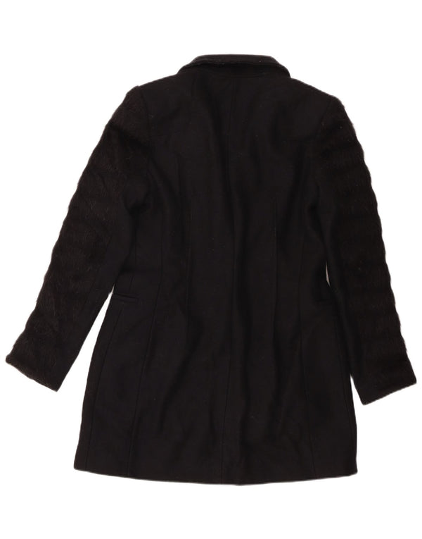 All Saints Manteau Femme UK 10 Petite Laine Vierge Rayée Noire