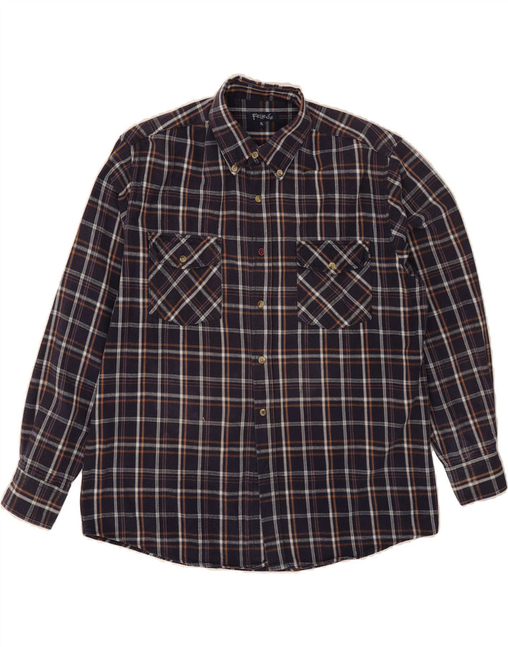 VINTAGE Mens Flannel Shirt XL Navy Blue Check Cotton Vintage Vintage and Second-Hand Vintage from Messina Hembry 