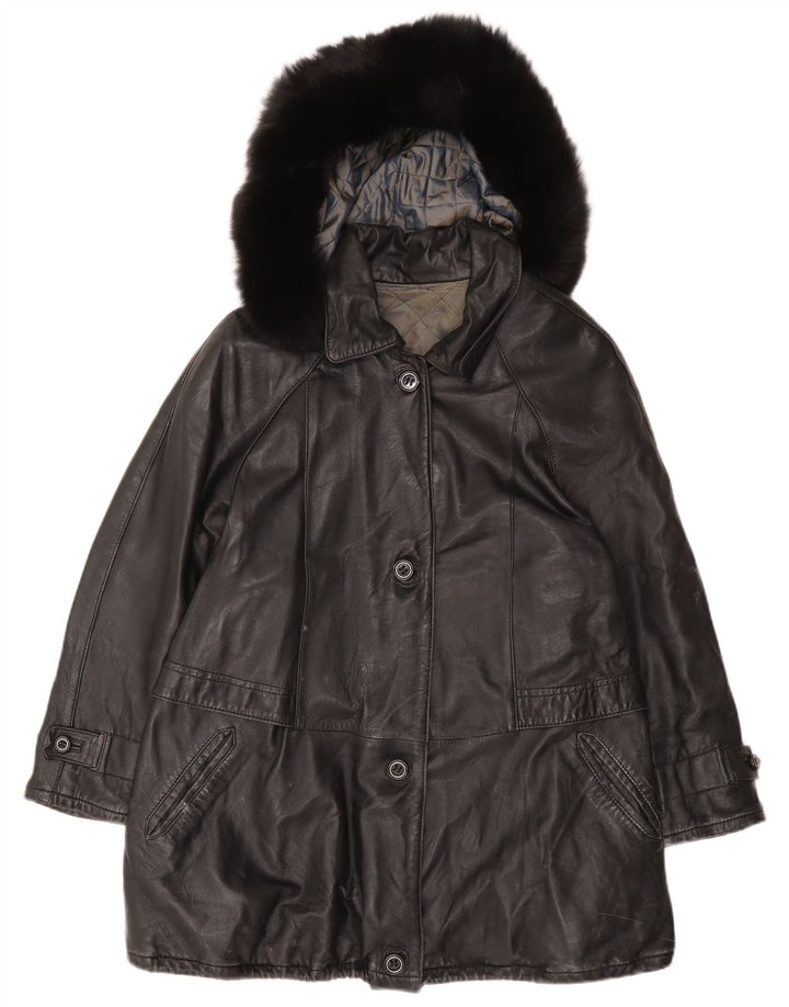 Basetti Veste en cuir à capuche pour femme IT 46 Large Noir