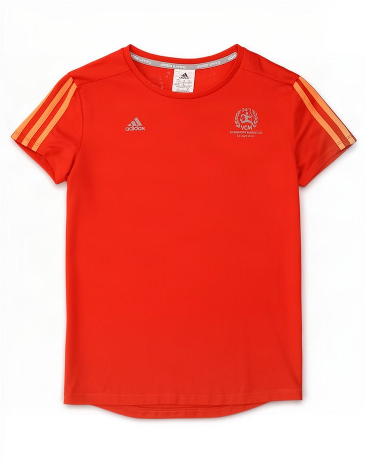 Adidas Femmes Running Graphic T-Shirt Top UK 12/14 Orange Moyen Polyester