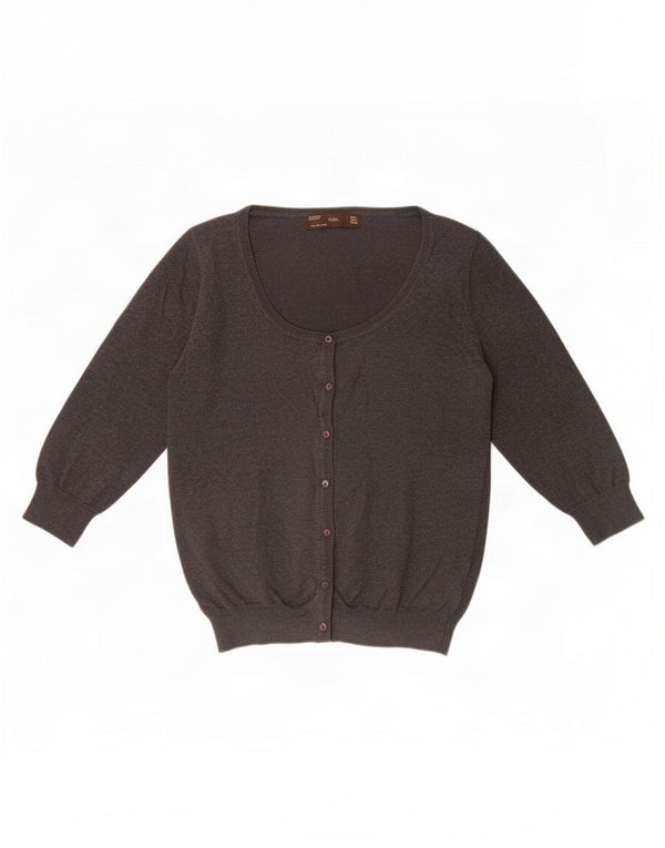 Zara Womens Cardigan à manches 3/4 Pull UK 14 Large Gris Coton