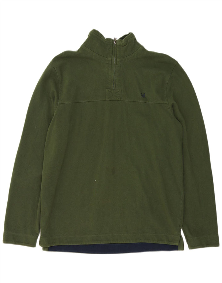 Crew Clothing Sweat-shirt à col zippé pour homme en coton vert moyen