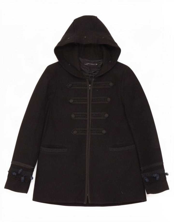 Zara Veste bomber à capuche pour femme UK 14 Laine noire moyenne