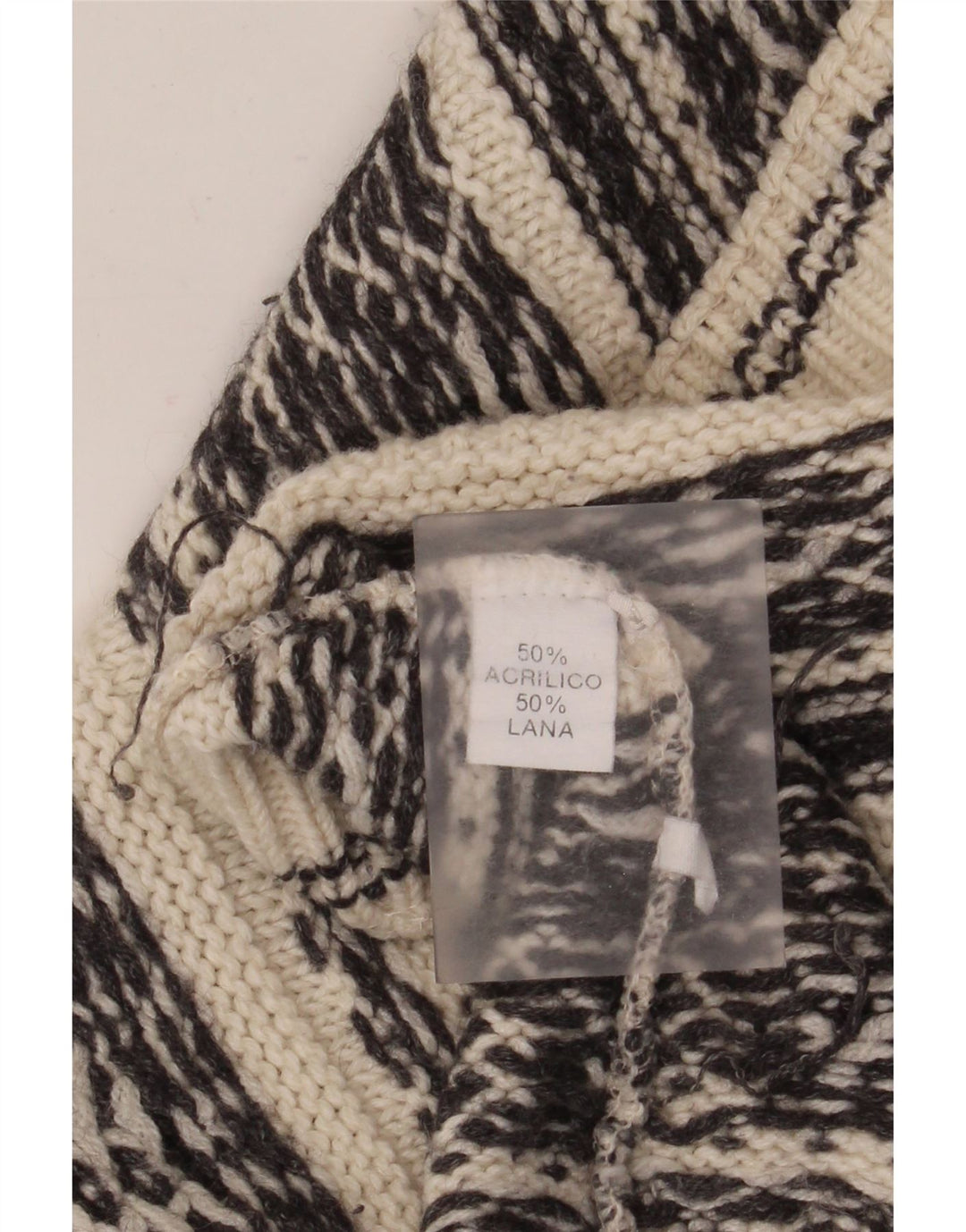 vintage Mens Roll Neck Jumper Pull Moyen Off White Fair Isle Acrylique