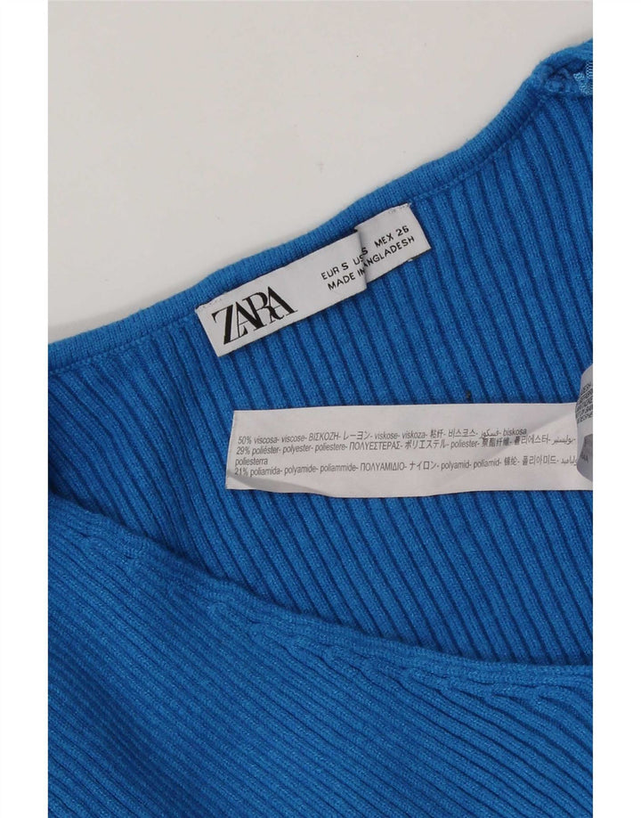 Zara Haut court à manches longues pour femme UK 10 Small Bleu Viscose