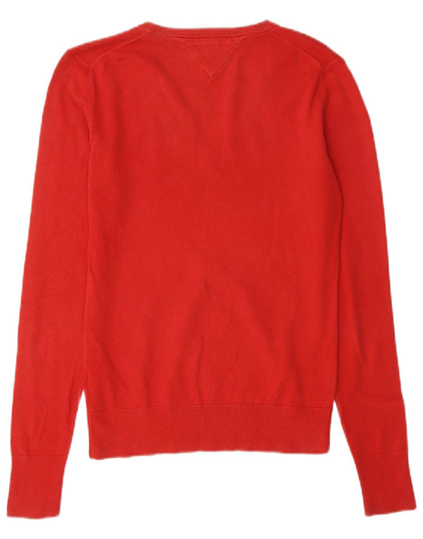 Tommy Hilfiger Pull col en V pour femme UK 10 Petit coton rouge