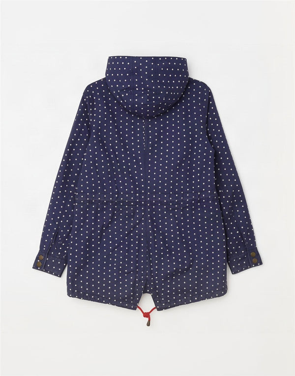 Laura Ashley Parka à capuche pour femme UK 10 Small Bleu marine à pois