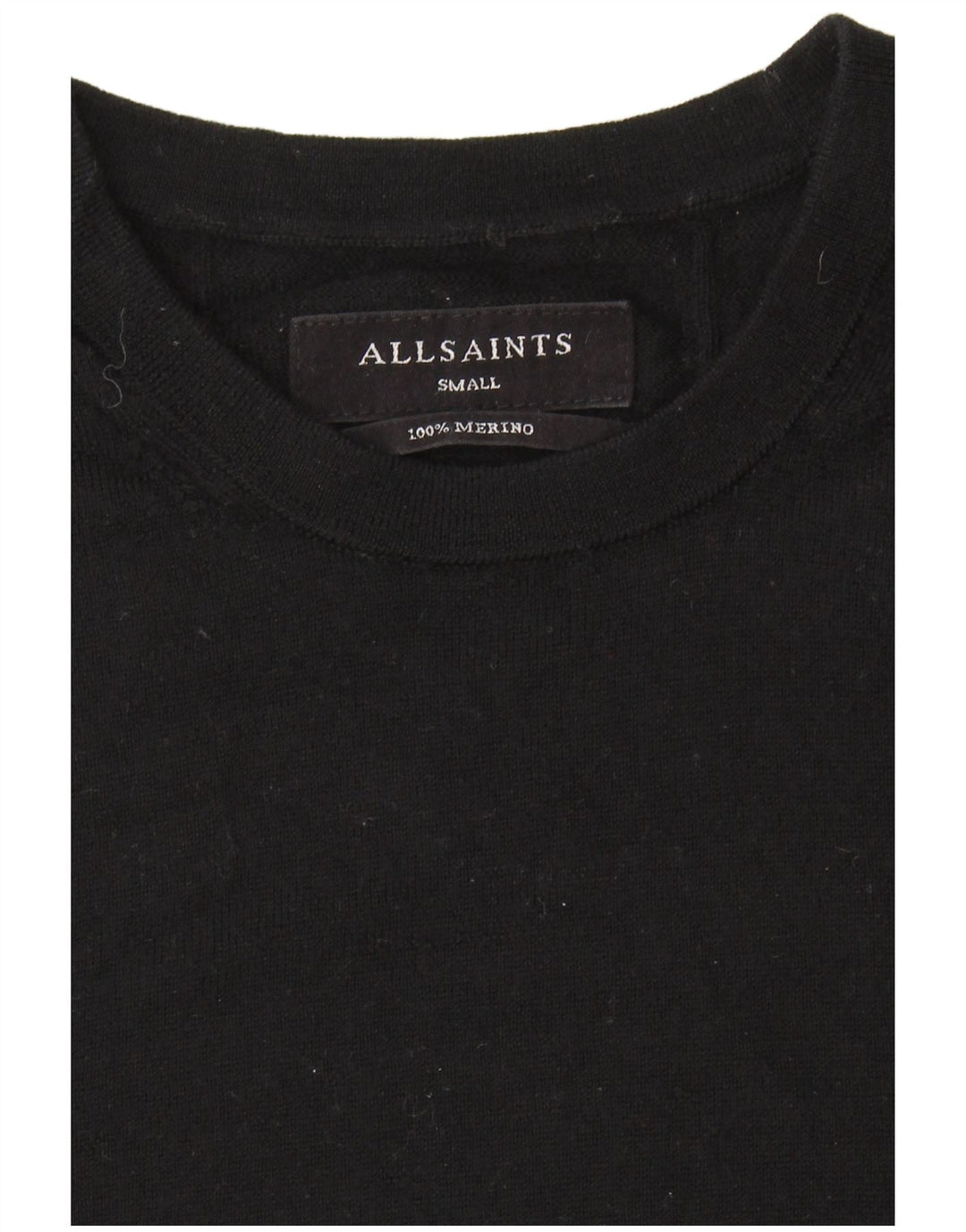 ALL SAINTS Pull à col rond pour homme en laine mérinos noire