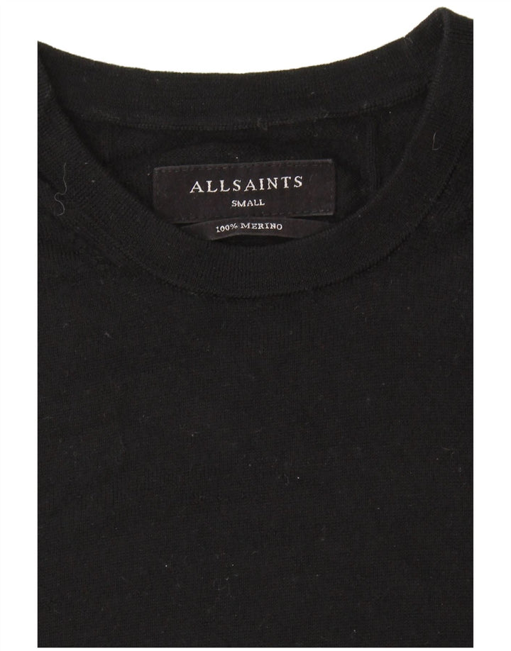 ALL SAINTS Pull à col rond pour homme en laine mérinos noire
