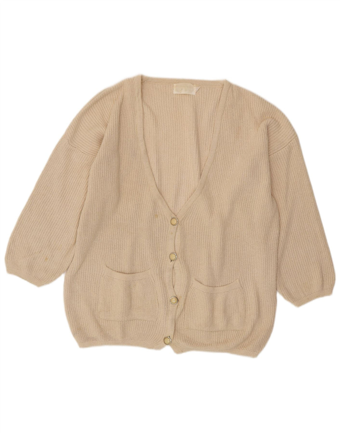 VINTAGE Pull cardigan surdimensionné pour femme EU 46/48 XL Blanc cassé