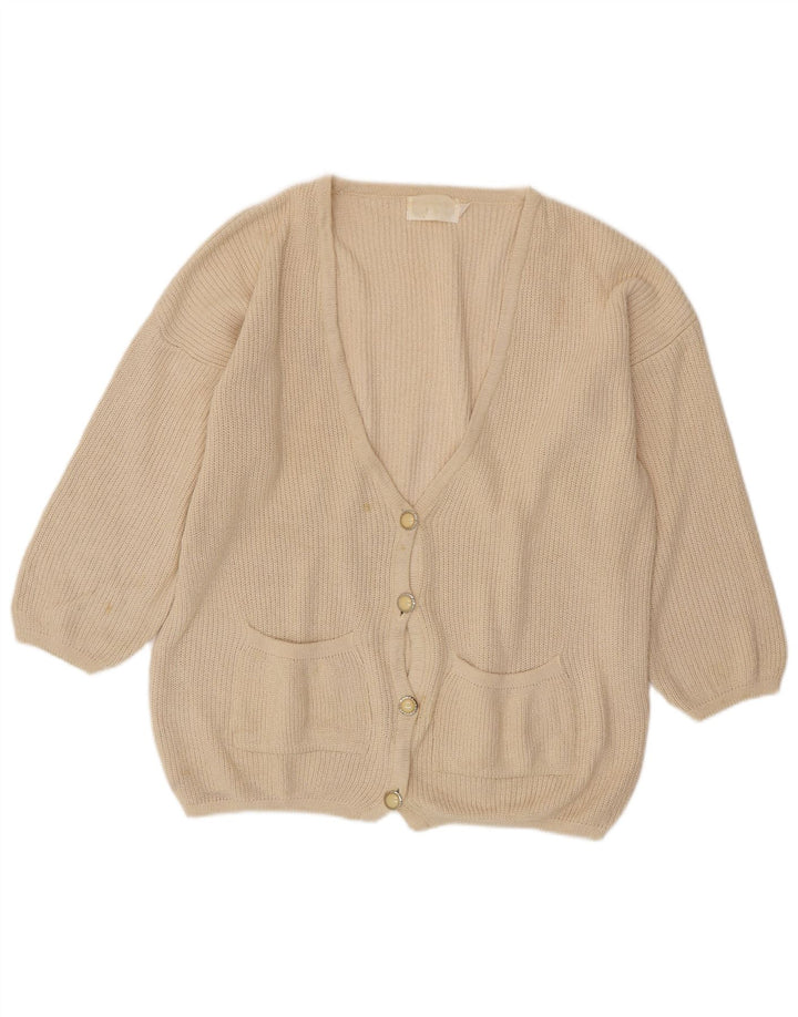 VINTAGE Pull cardigan surdimensionné pour femme EU 46/48 XL Blanc cassé