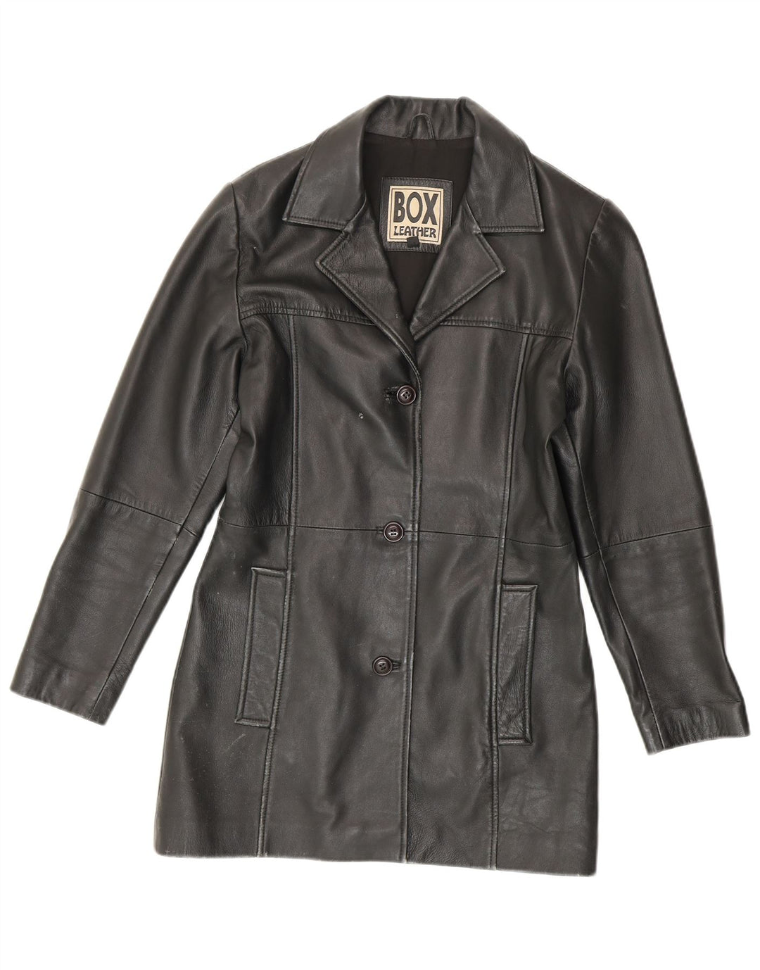 manteau en cuir femme vintage UK 14 Cuir noir moyen