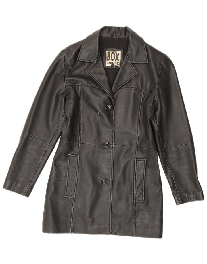 manteau en cuir femme vintage UK 14 Cuir noir moyen