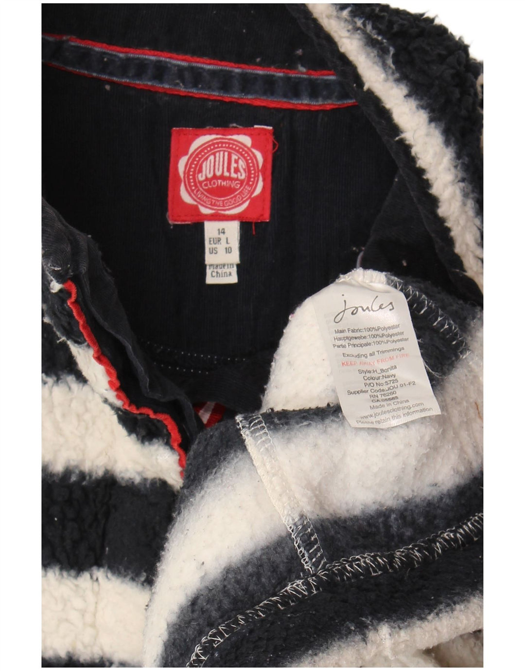 Joules Pull polaire surdimensionné pour femme UK 44 Large Noir Rayé Polyester