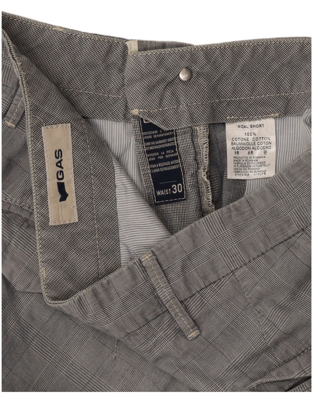 GAS Short Chino Homme W30 Coton Gris Moyen à Carreaux