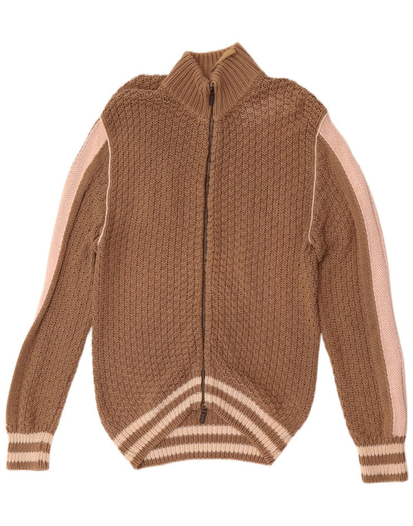 Etro Cardigan Femme Pull UK 14 Marron Moyen Colorblock Coton