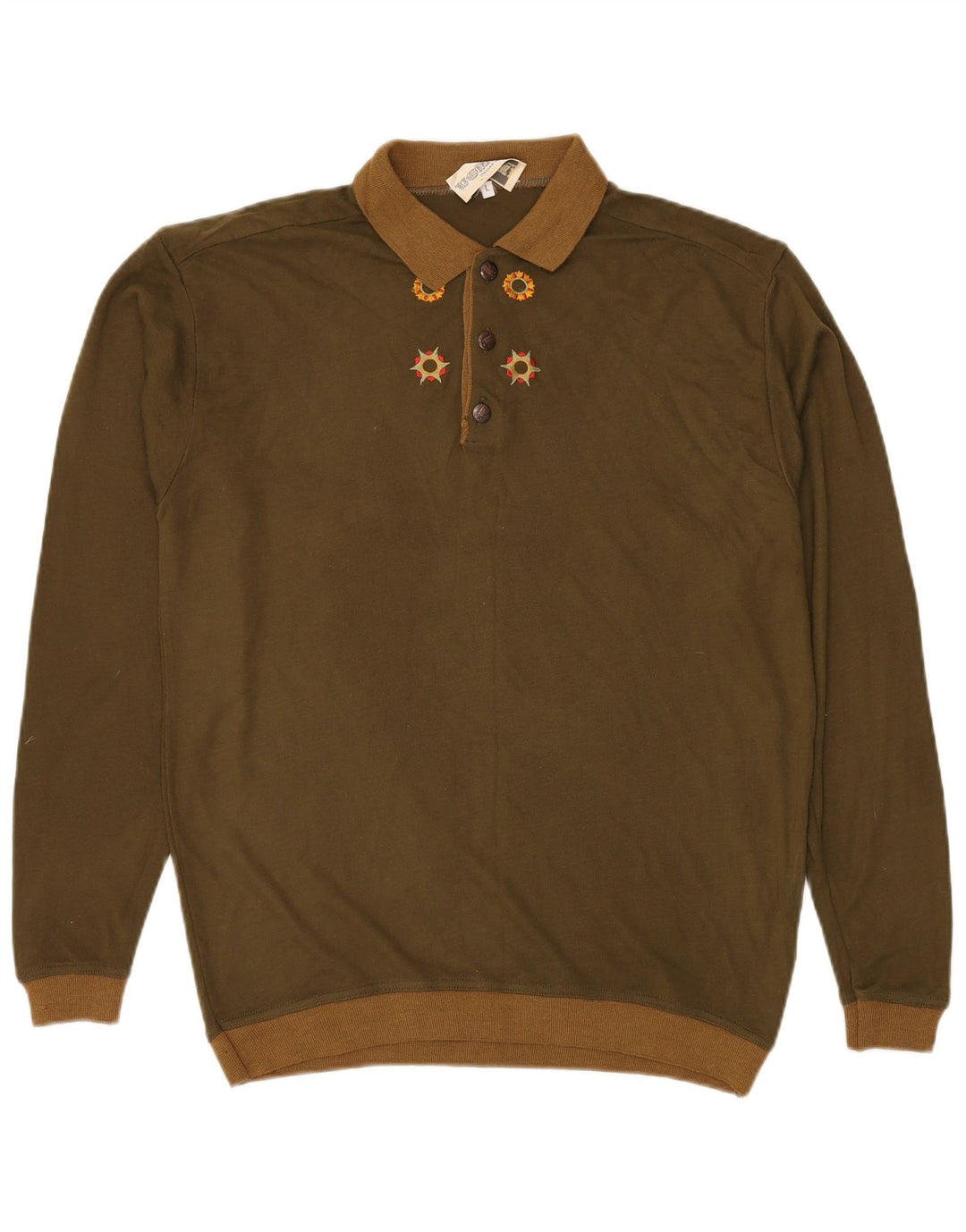 VINTAGE Pull col polo homme grand kaki acrylique