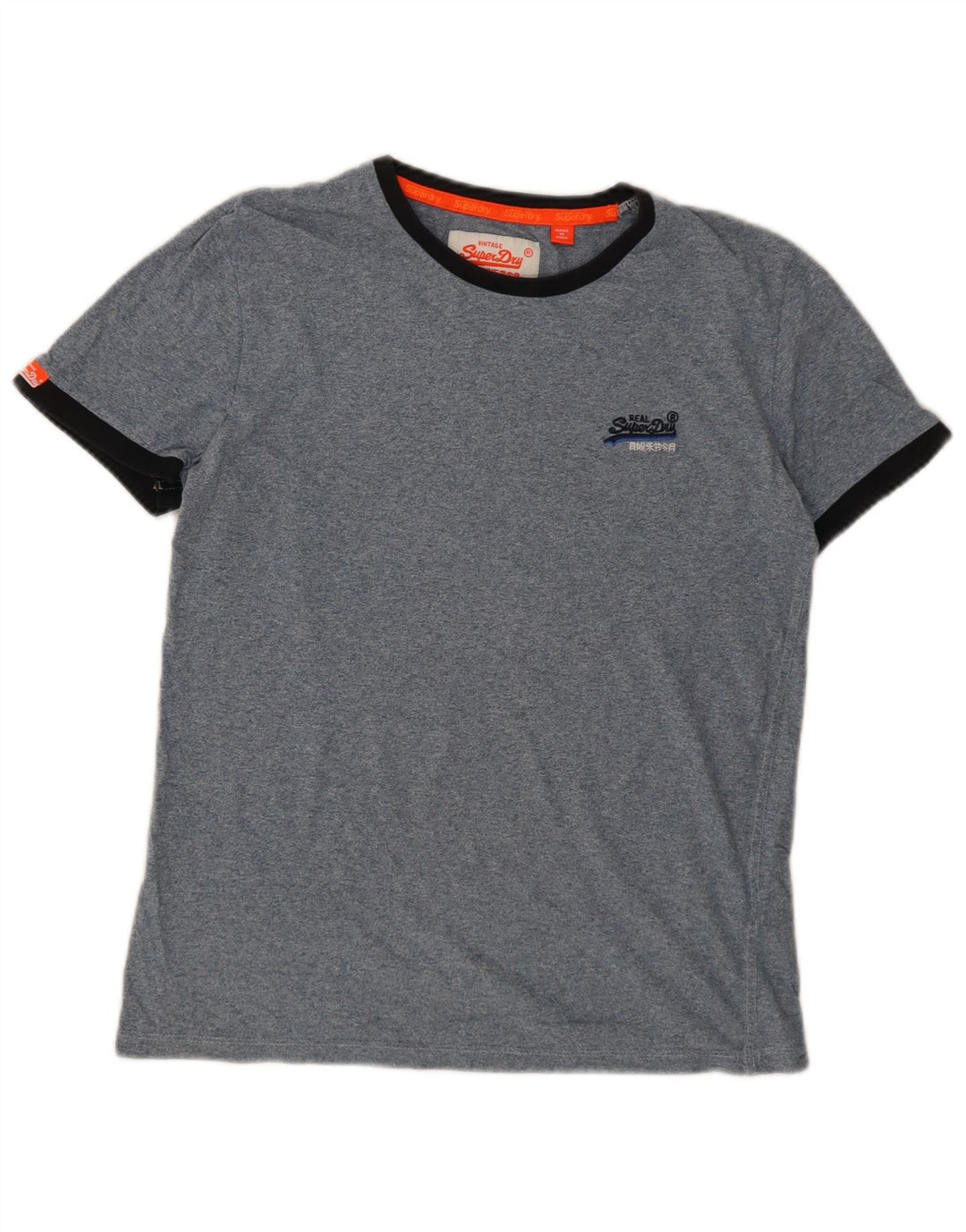 Superdry Homme T-Shirt Top Bleu Moyen Flecked Cotton