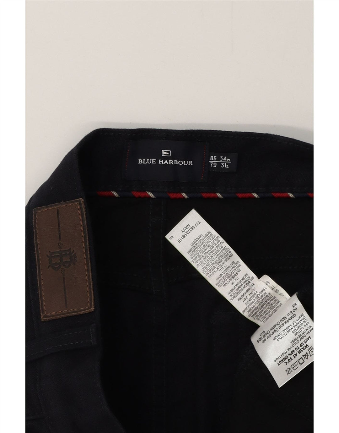 BLUE HARBOUR Pantalon décontracté droit pour homme W34 L29 Bleu marine en coton