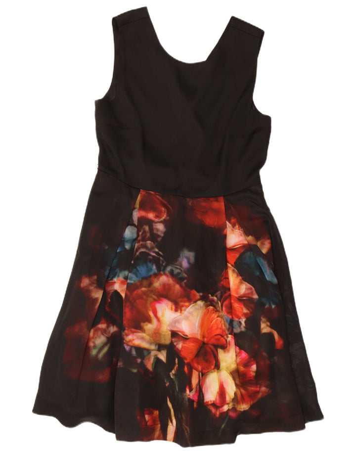 Ted Baker Robe trapèze sans manches pour femme Taille 3 Noir moyen floral