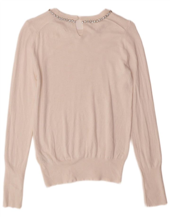 Zara Femme Pull Col Bateau UK 10 Petit Viscose Blanc Cassé