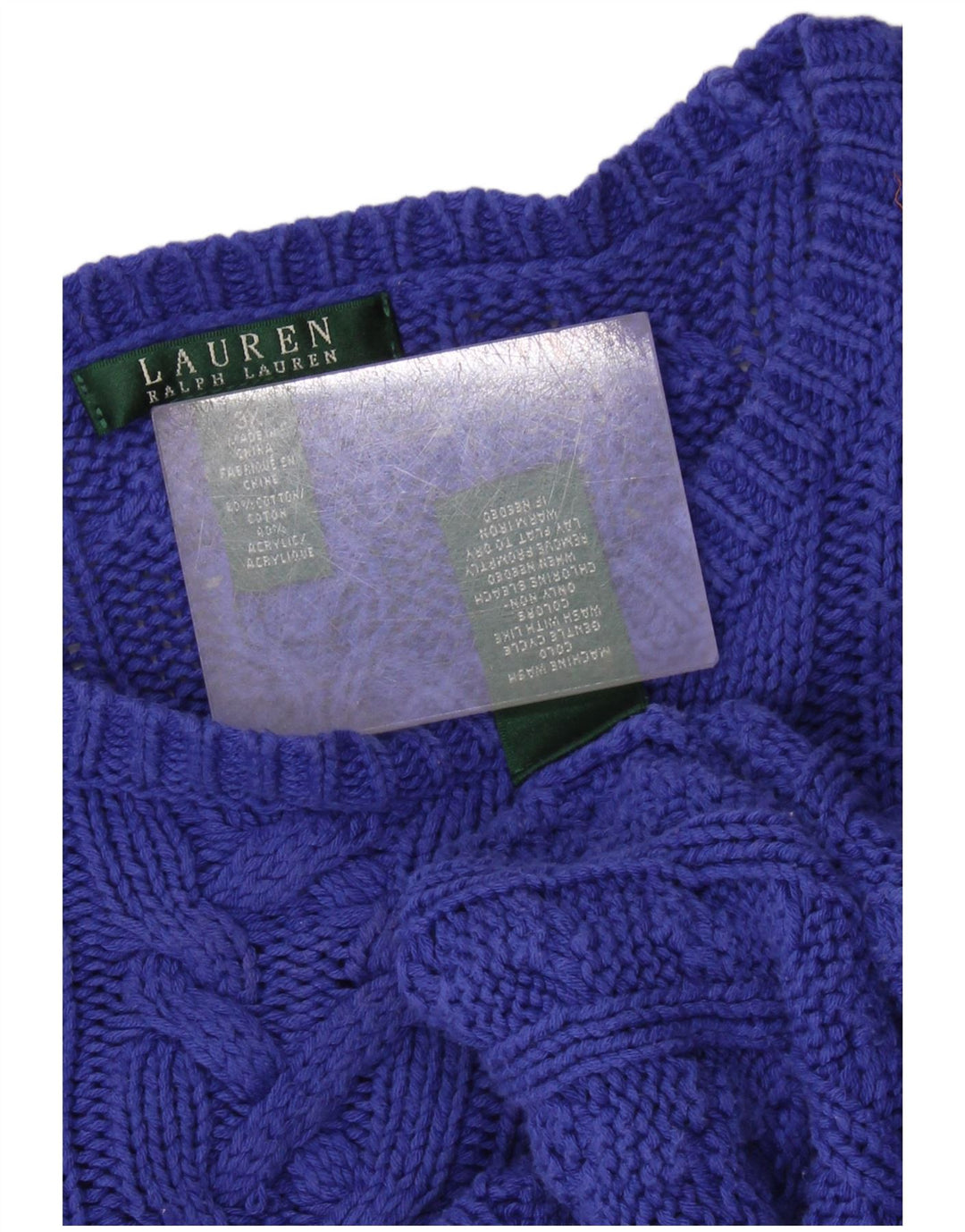 RALPH LAUREN Pull col bateau pour femme UK 22 3XL Bleu Coton