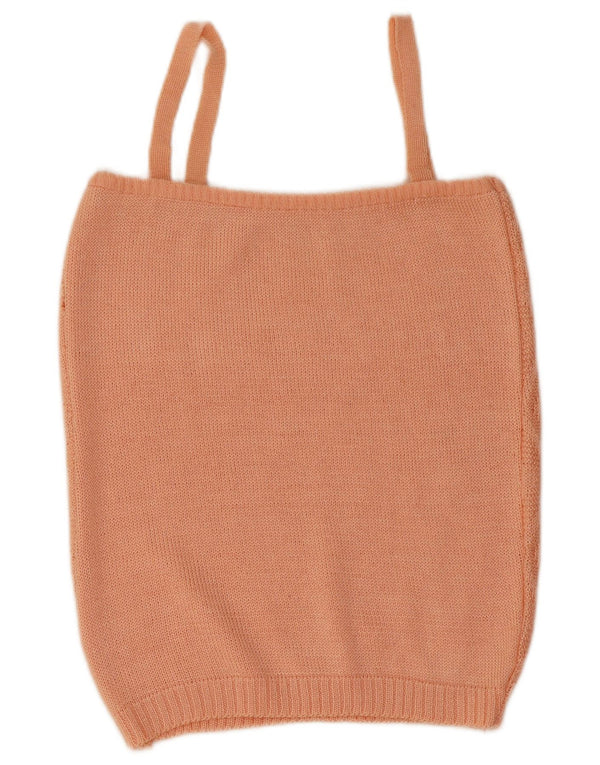 vintage Womens Crop Knit Cami Top UK 10 Petit Rose Géométrique
