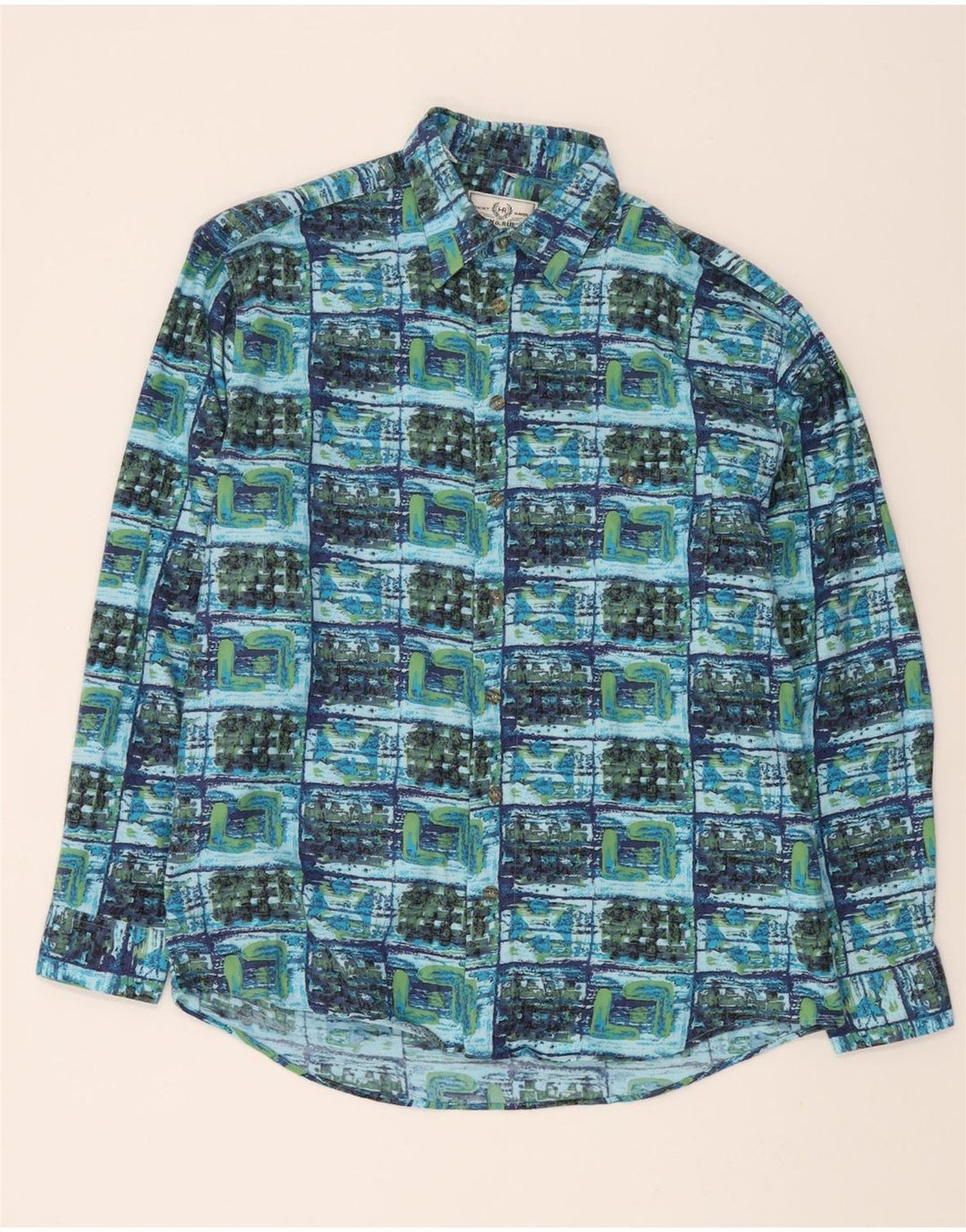 VINTAGE Mens Shirt UK 39/40 Medium Blue Patchwork Cotton Vintage Vintage and Second-Hand Vintage from Messina Hembry 
