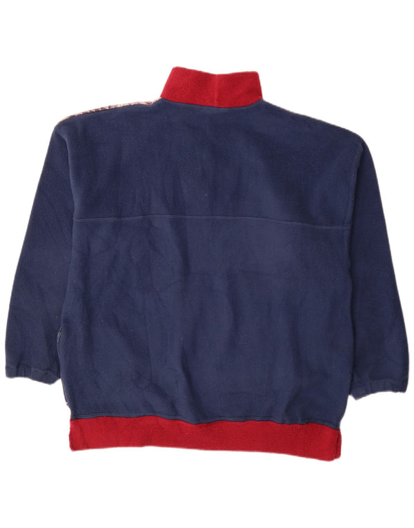 vintage Femmes Bouton Cou Polaire Jumper UK 20 2XL Bleu Marine Paisley Rétro