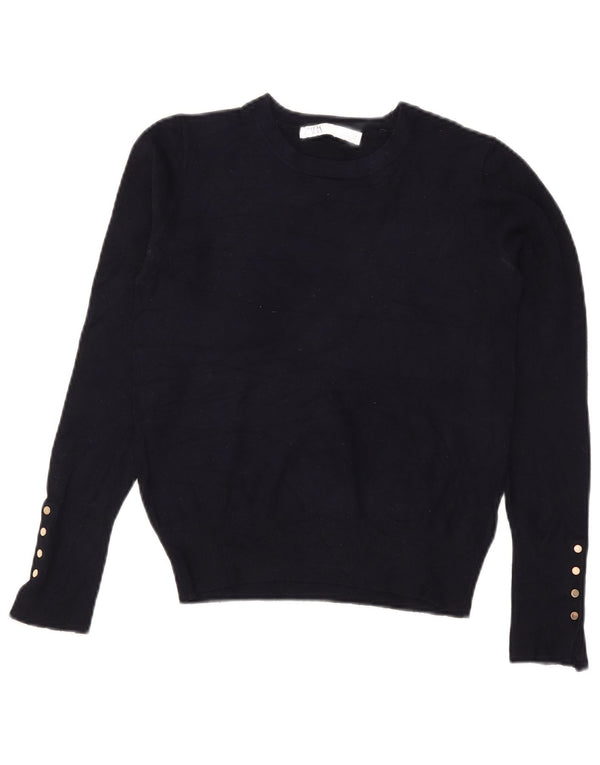 Zara Womens Crop Boat Neck Jumper Sweater UK 10 Petit Bleu Marine Viscose