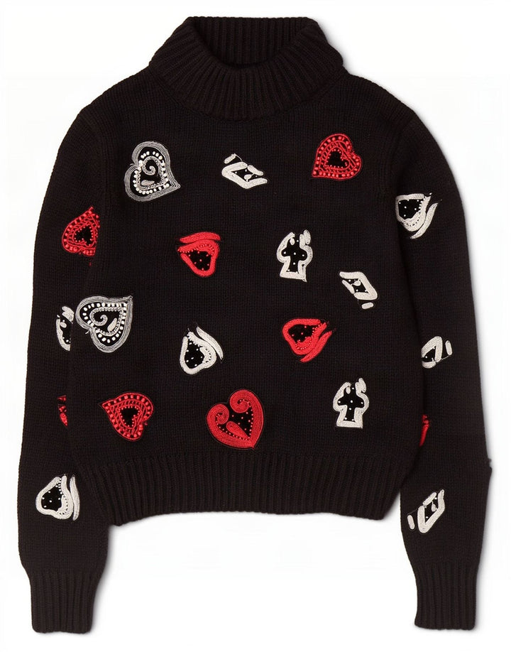 Zara Pull graphique à col roulé pour femme UK 12 Noir moyen