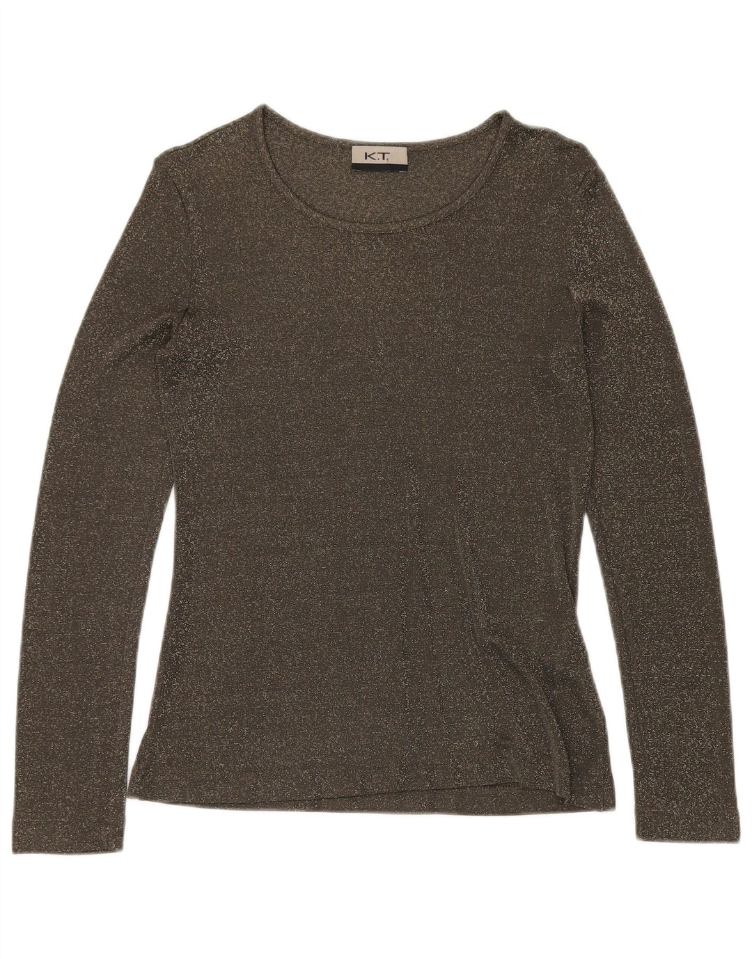 VINTAGE Top Femme Manches Longues UK 12 Viscose Mouchetée Vert Moyen