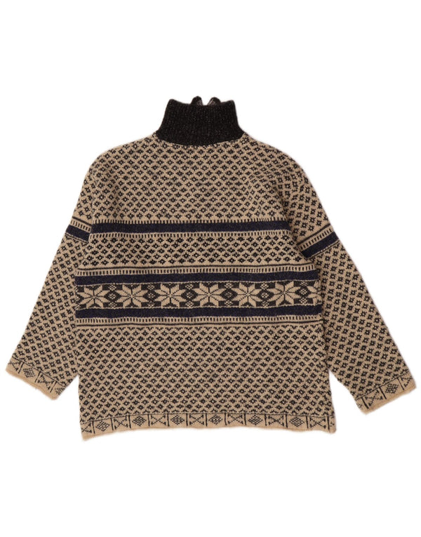 vintage Homme Zip Neck Jumper Pull XL Beige Fair Isle