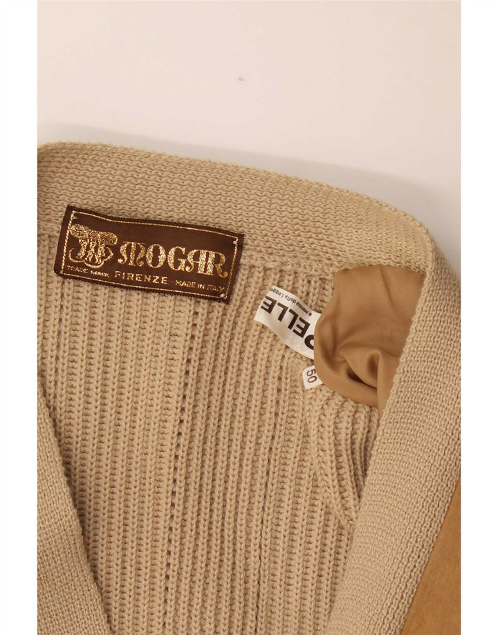 vintage Homme Cardigan Pull IT 50 Cuir Beige Moyen