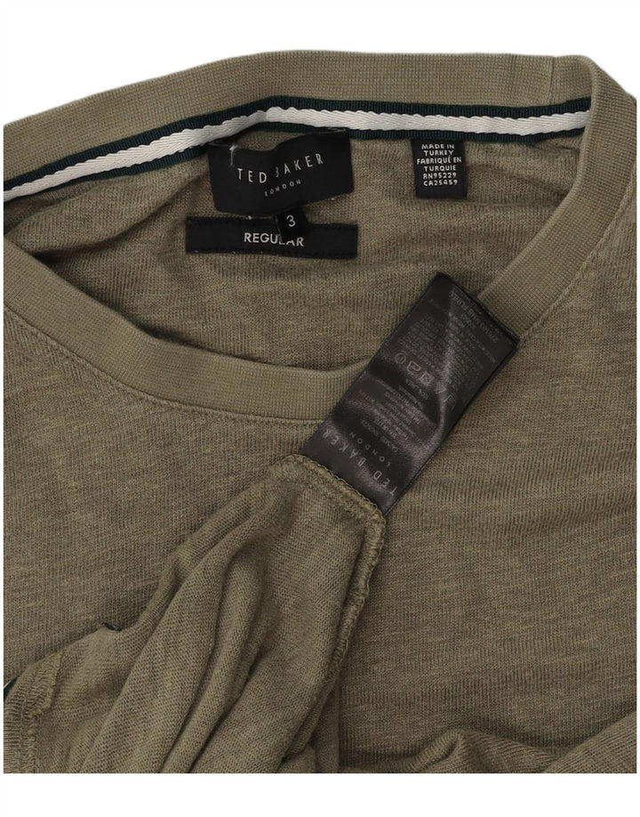 Ted Baker T-shirt régulier pour hommes Taille 3 Lin kaki moyen
