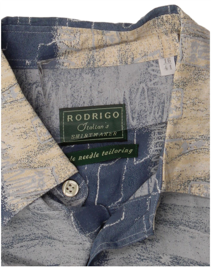 Rodrigo Chemise à manches courtes pour homme Taille 41 16 Grand Bleu Patchwork Viscose