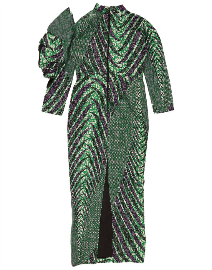 vintage Femmes Motif Abstrait Maxi Gaine Robe UK 12 Vert Moyen