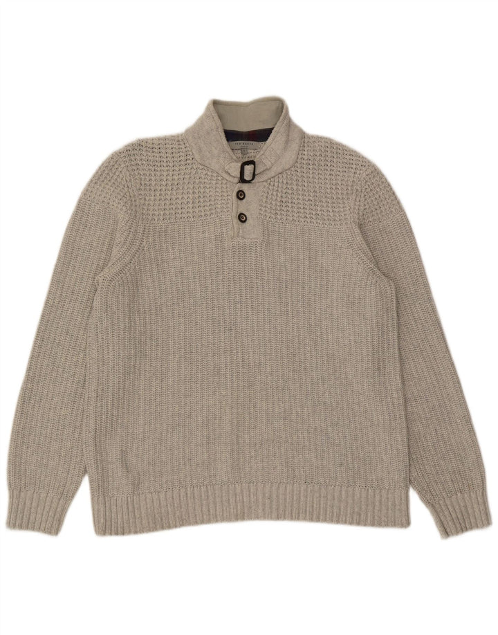 Ted Baker Pull à col boutonné pour homme Taille 4 Grand Coton Gris
