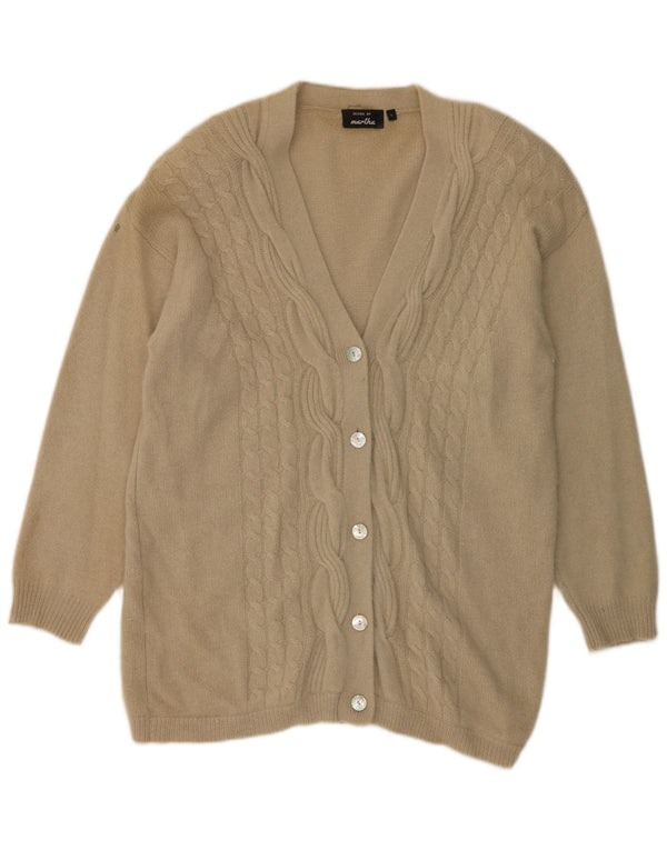 vintage Femme Longline Cardigan Pull UK 16 Grande laine d’agneau beige