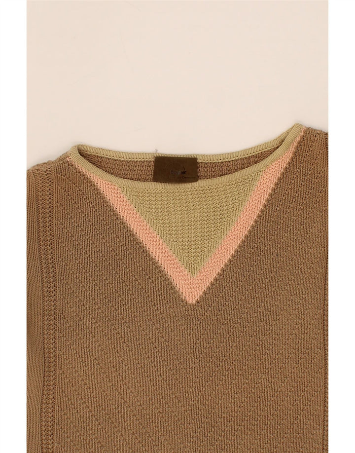 BOGNER Womens Boat Neck Jumper Sweater UK 14 Medium Brown Colourblock Vintage Bogner and Second-Hand Bogner from Messina Hembry 